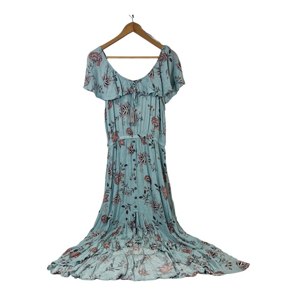American Rag Light Blue Floral Off Shoulder Boho Maxi Dress SZ XL - Picture 4 of 14